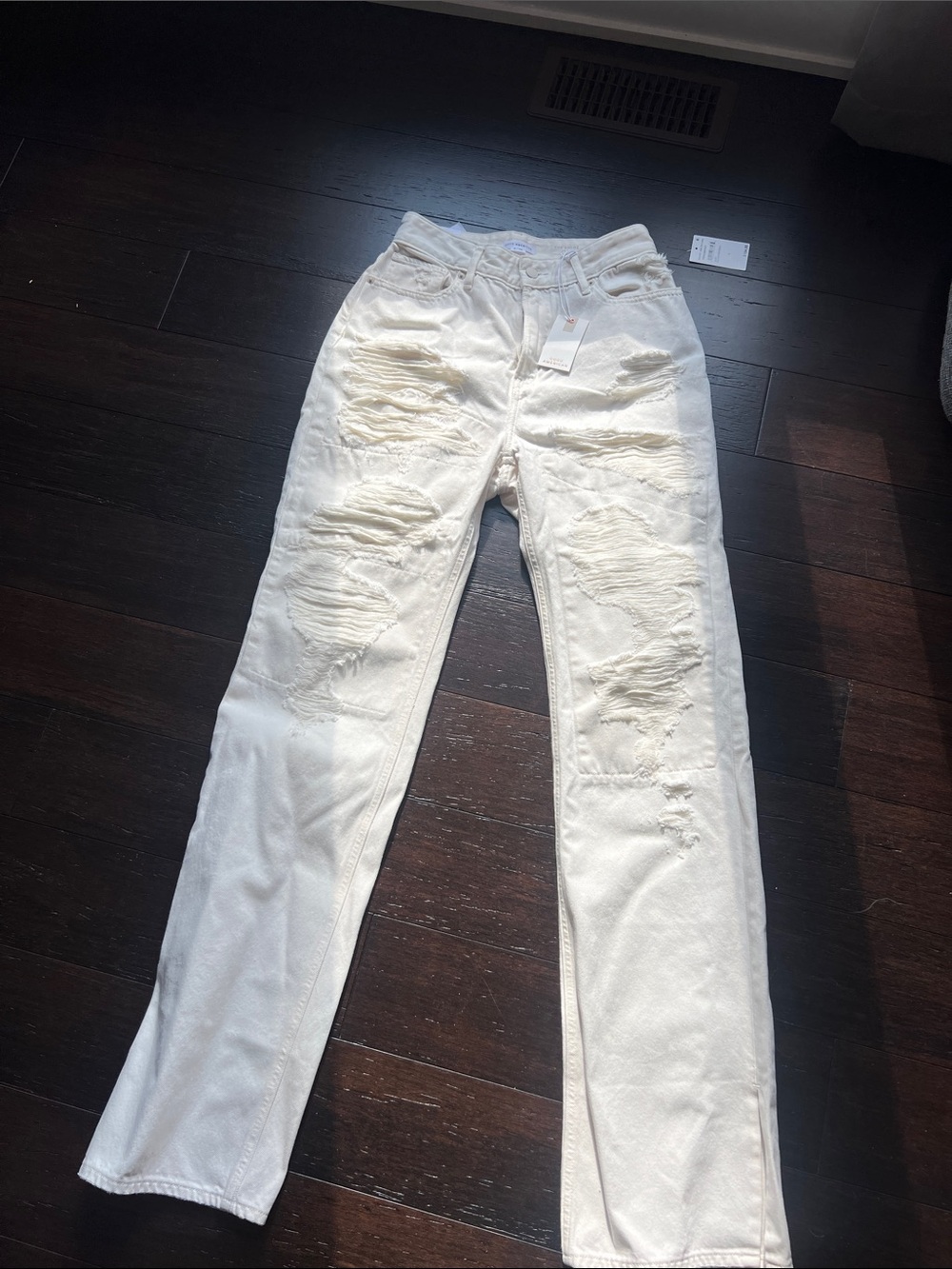 Good American White Distressed Slim Straight Jeans ( women )